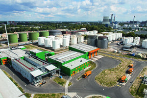 Die BSR-Biogasanlage in Berlin-Ruhleben aus der Luft.