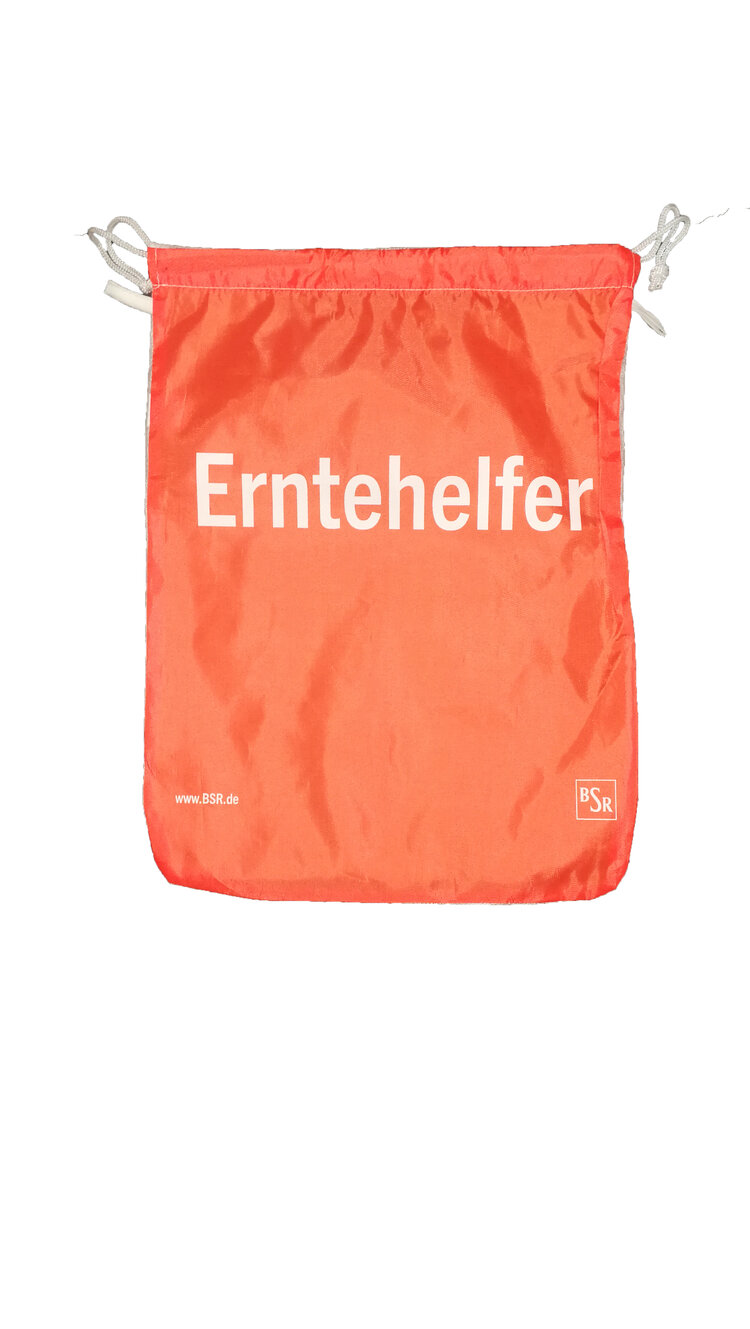Beutel orange Aufdruck Erntehelfer