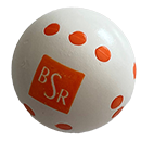 Würfel rund mit orangefarbenen Punkten