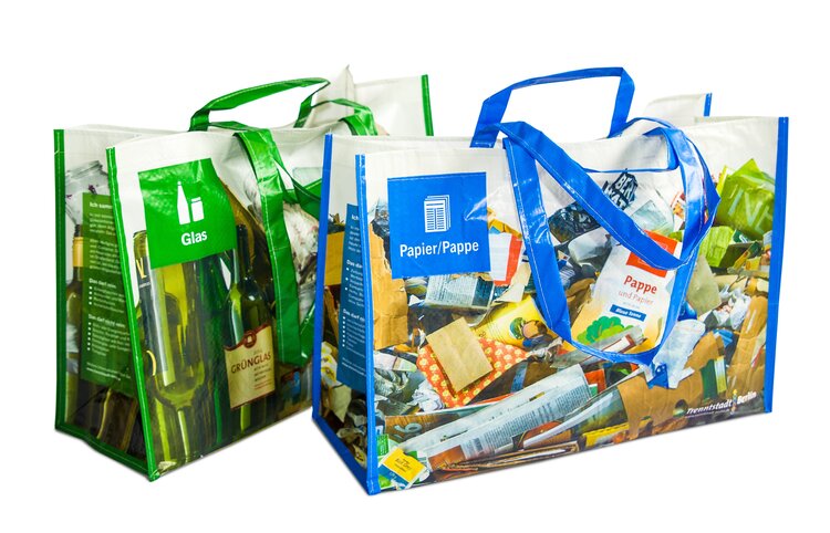 Sammeltaschen für Papier und Glas aus recyclebaren Material