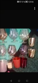 Abbildung: 6 cognacschwenker bunt + 7 Teelichtgläser 