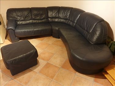 Abbildung: Echtleder Sofa MIT Klapphocker in blau