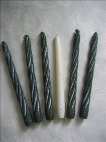 Abbildung: 6 große Spiralkerzen mit Glitzer