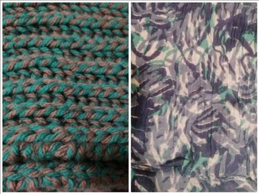 Abbildung: 1 dicker Schal partent handgestrickt, 1 schal dünn
