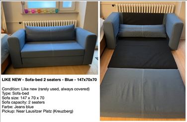 Abbildung: LIKE NEW - Sofa-bed 2 seaters - Blue - 147x70x70