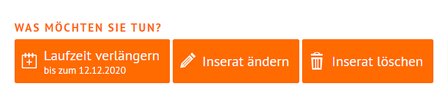 Visualisierung der Funktionen 'Laufzeit verlängern', 'Inserat ändern' oder 'Inserat löschen'